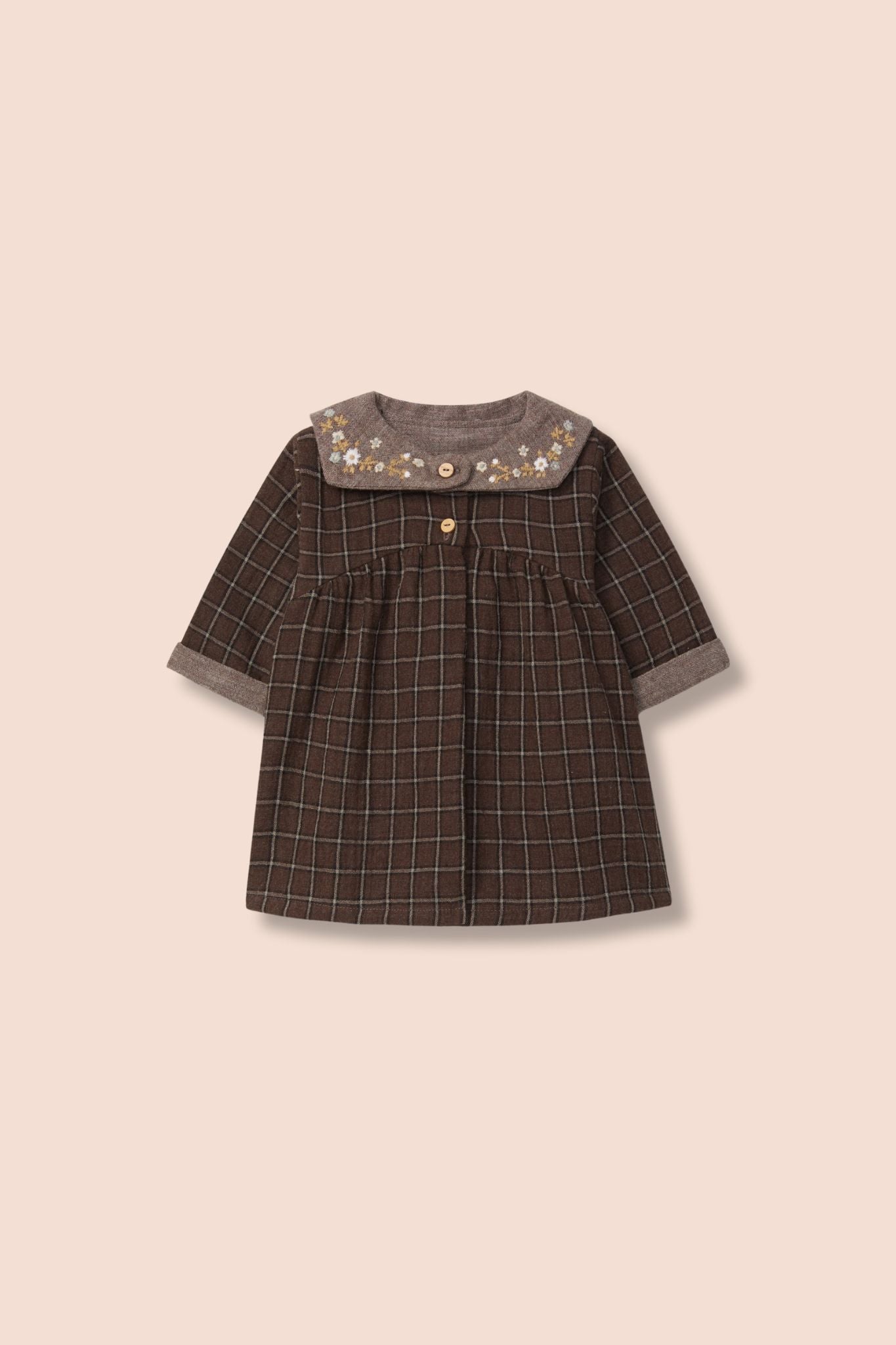 Brown Plaid Floral Dress (Baby Girl)