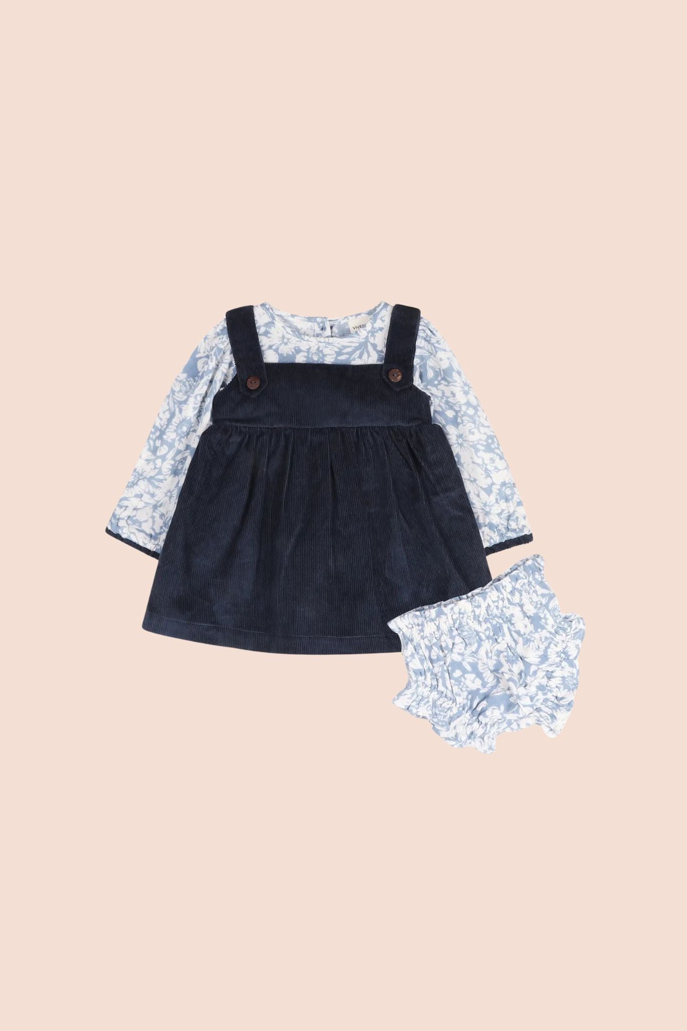 Blue Floral Corduroy Dress Set (Baby Girl)