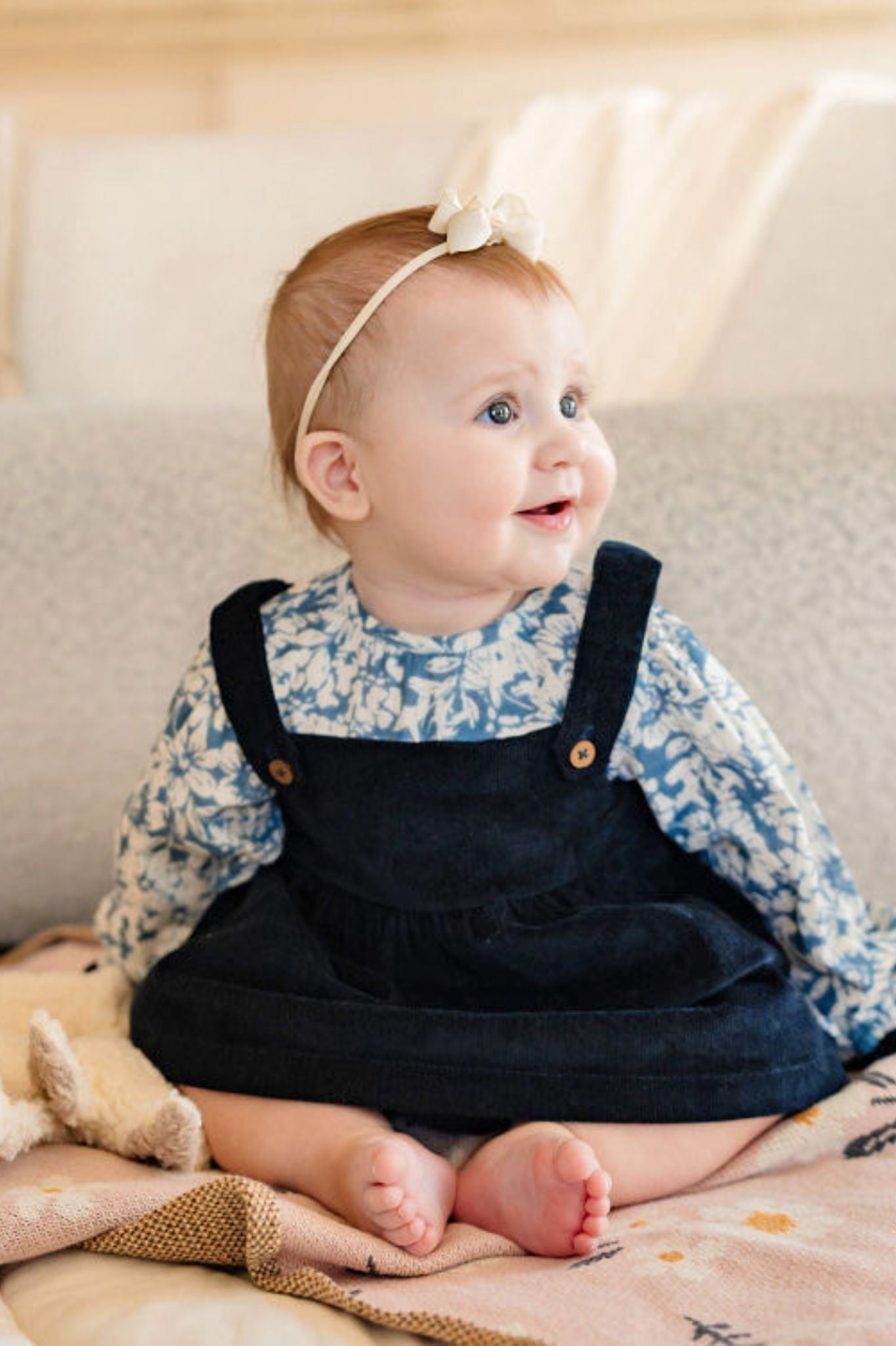 Blue Floral Corduroy Dress Set (Baby Girl)