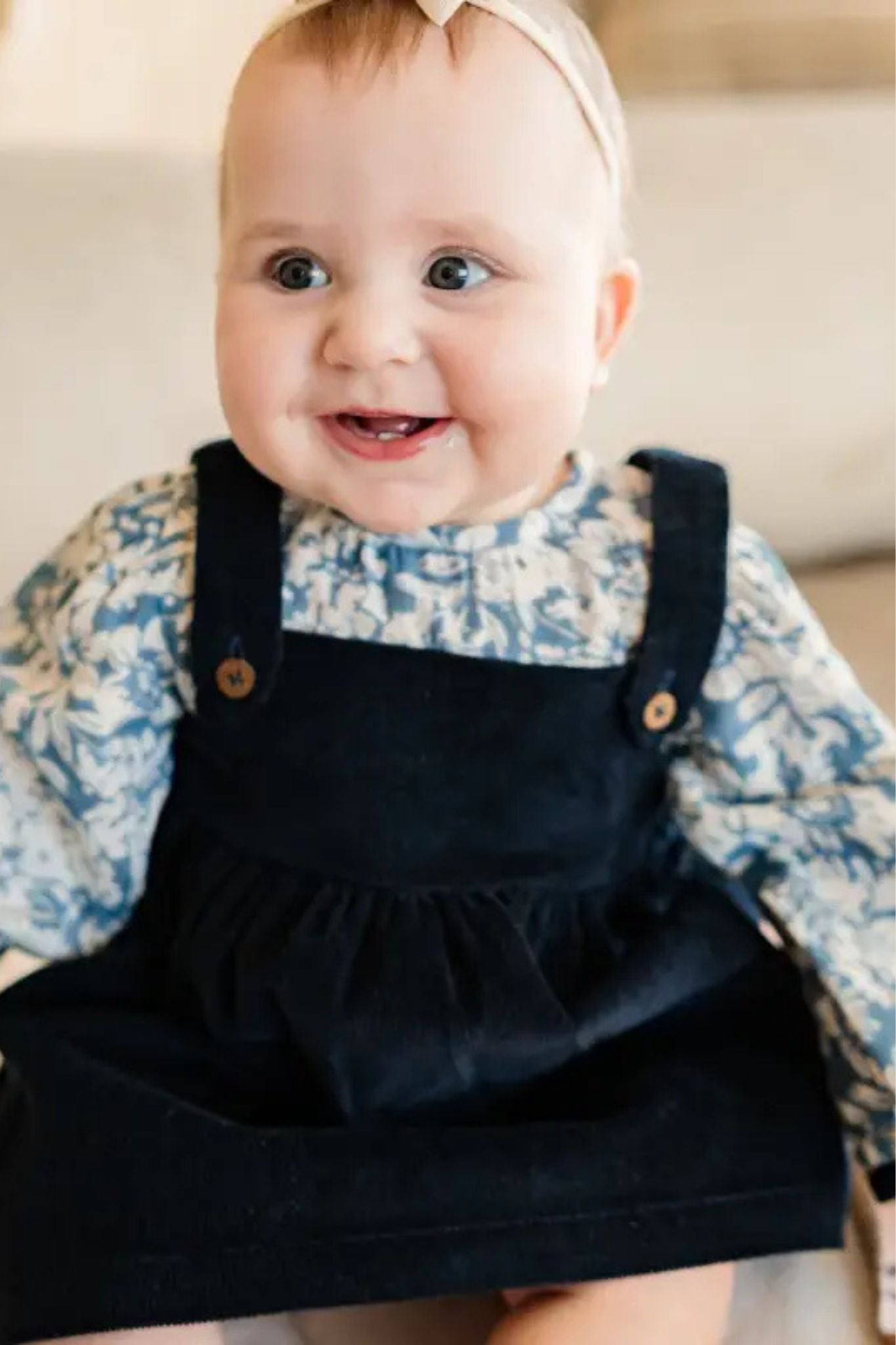 Blue Floral Corduroy Dress Set (Baby Girl)