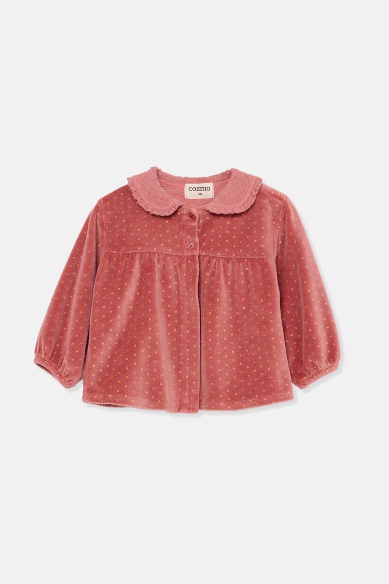 Gold Dot Rose Velour Collared Shirt (Baby Girl)