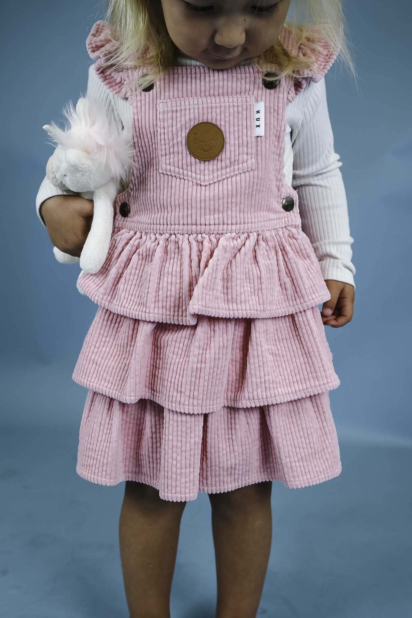 Blush Cord Tiered Overall Dress (Baby Girl)