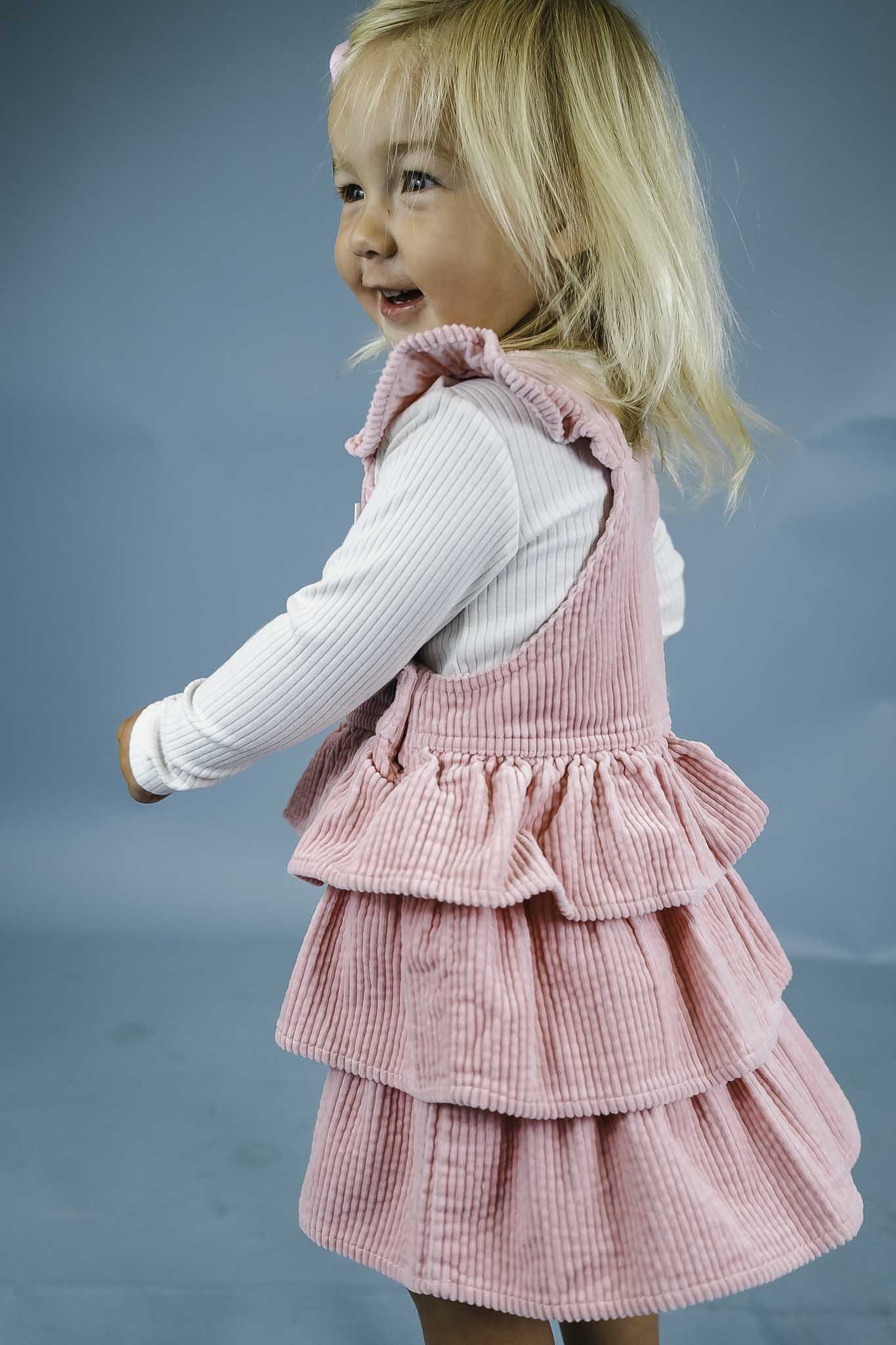 Blush Cord Tiered Overall Dress (Baby Girl)