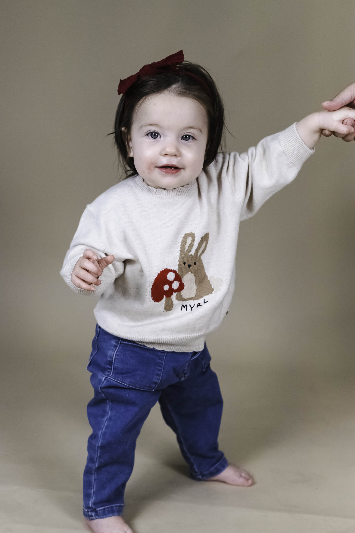 Oat Mushroom Jacquard Sweater (Baby Girl)