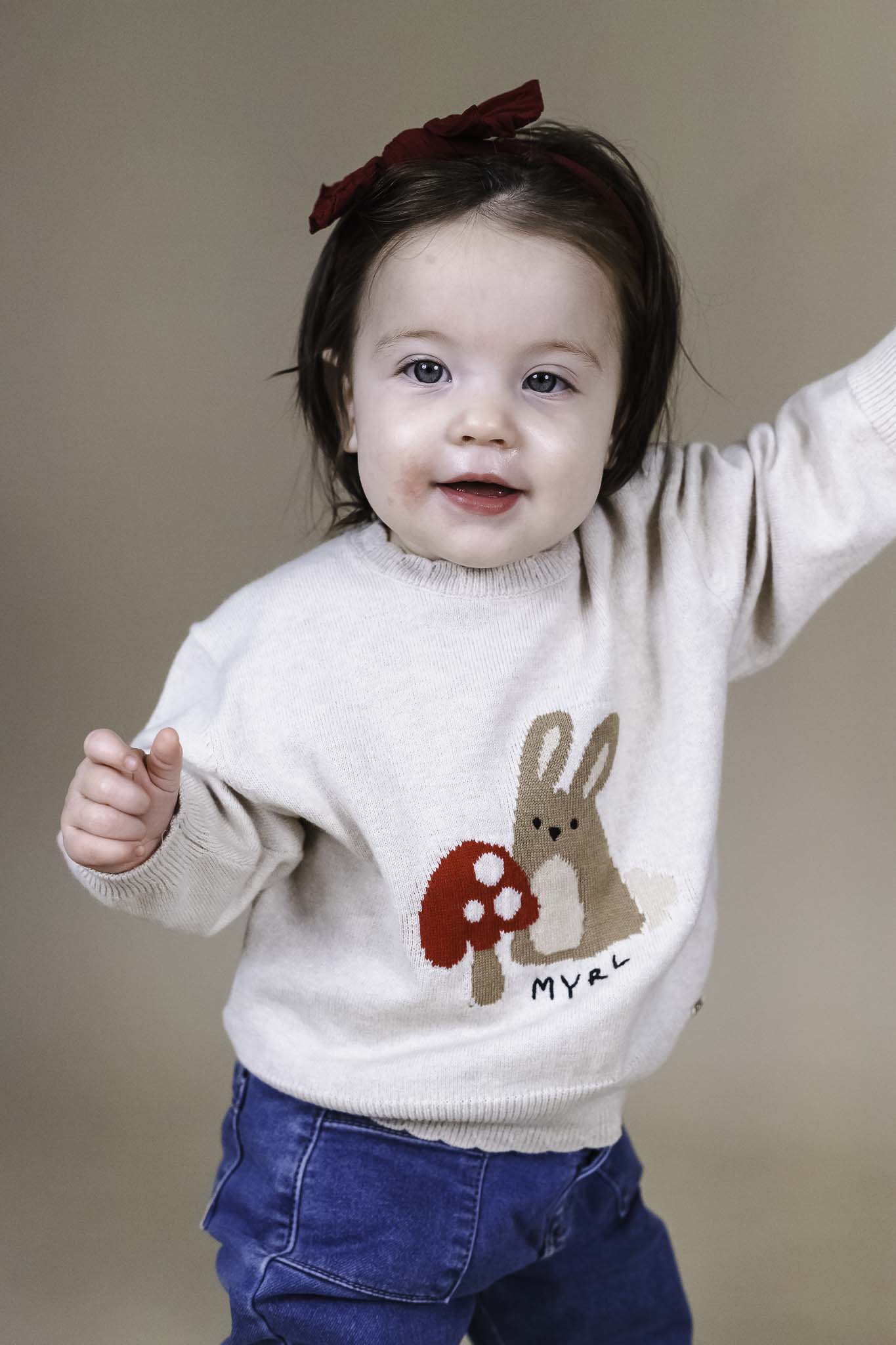 Oat Mushroom Jacquard Sweater (Baby Girl)